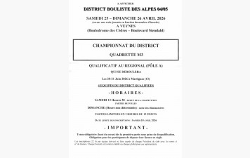 Inscriptions qualificatif - Championnat du district - Quadrette M3
