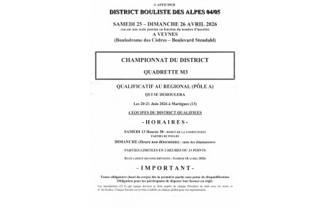Inscriptions qualificatif - Championnat du district - Quadrette M3