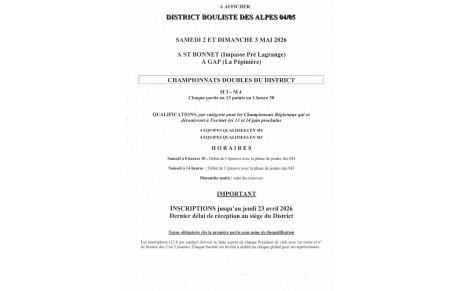 Inscriptions qualificatifs - Championnat double district - M3-M4